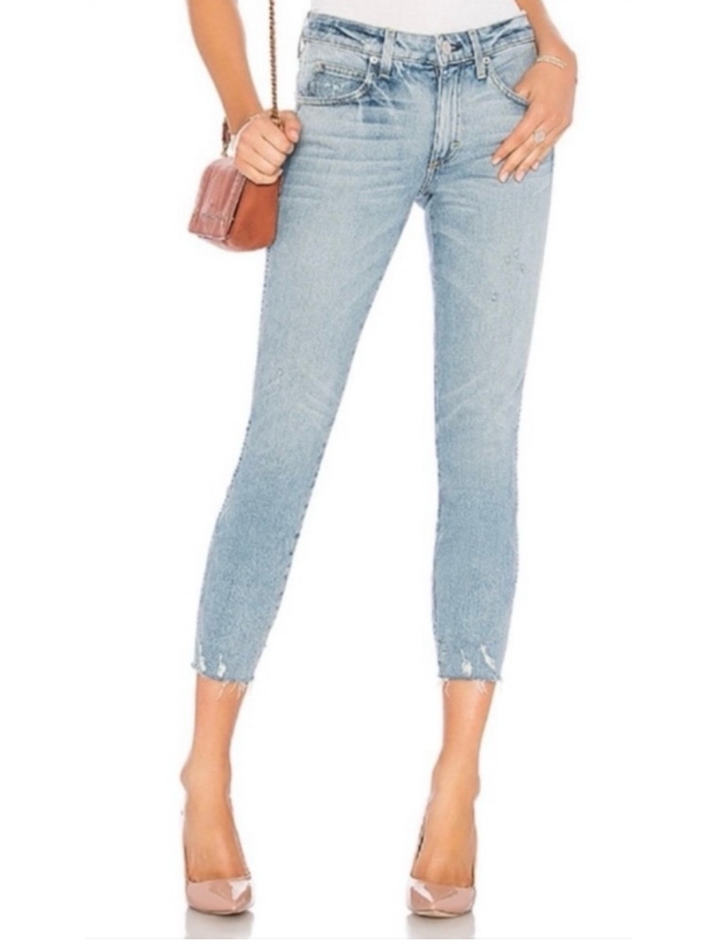 AMO Check Ya Later Stix Crop Distressed Hem Skinny Jeans Size 26